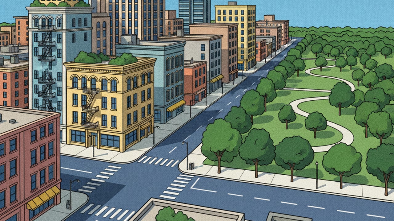 Cel-shaded illustration of Crystal City