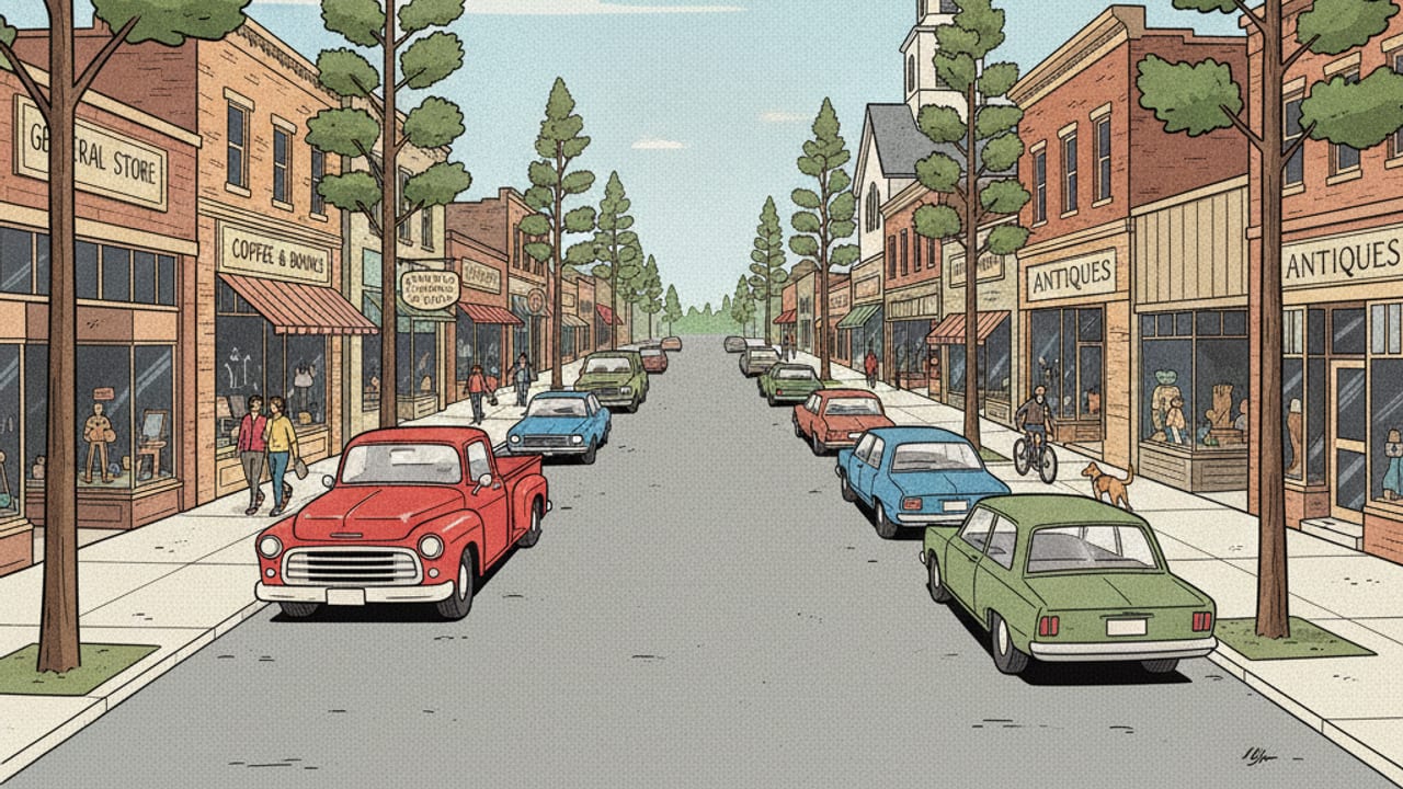 Cel-shaded illustration of Bloomington